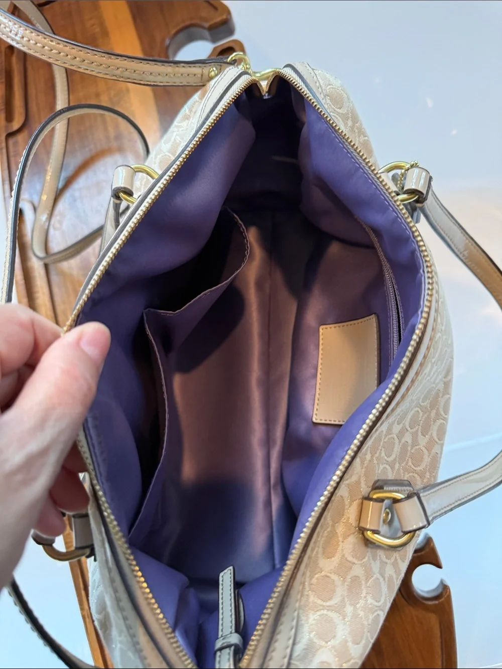 Coach Khaki and Chalk Signature Canvas Satchel